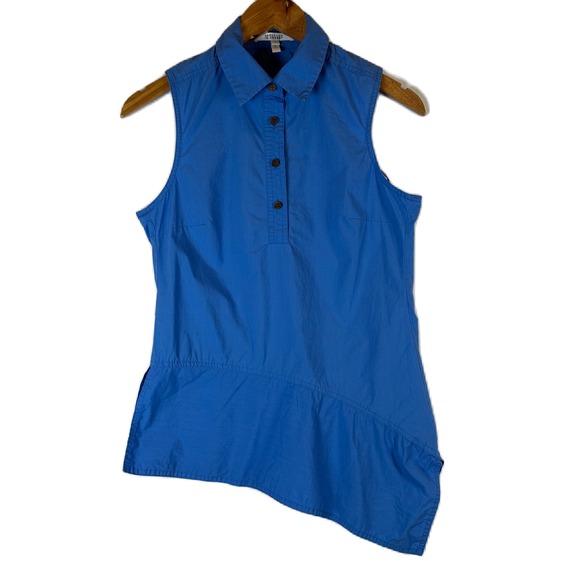 Derek Lam 10 Crosby Tops - Derek Lam 10 Crosby Blue Sleeveless Top Asymmetrical Hem Cotton Womens‎ Size 2